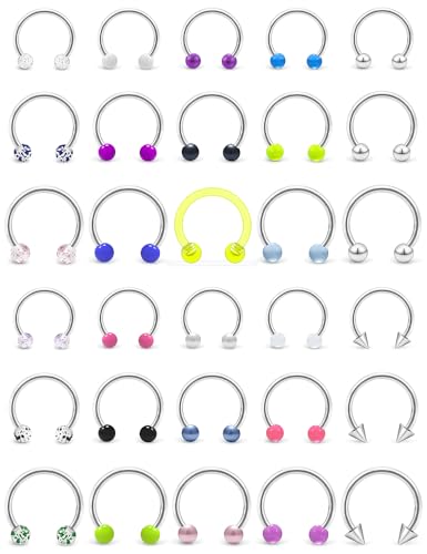 20G 18G 16G 14g Septum Rings Surgical Steel Horseshoe Nose Septum Rings Cartilage Helix Tragus Rook Daith Earring Hoop Lip Piercing Jewelry Retainer for Women Men - style: 14g-inner dia:8mm 10mm 12mm-4mm balls