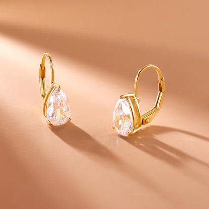 Amazon Essentials Sterling Silver or Gold Plated Sterling Silver Pear Cut Cubic Zirconia Leverback Earrings - color: Yellow Gold
