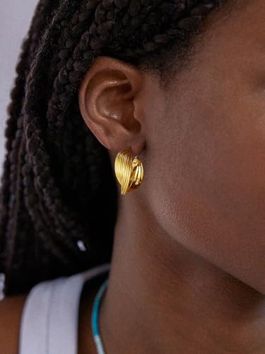 Chunky Hoop Huggie Dangle Tassel Pearl Bow Heart Charm Stud Cilp-on Earrings for Women, 14K Gold plated/Sterling Silver Plated CZ Large Jewelry Vintage Dainty Trendy Gift Daily Prom Party - style: Chunky Twist Hoop-GD