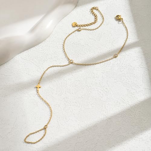 Ankle Bracelets for Women 18K Gold Plated Dainty Pearl Cross CZ Anklets Daisy Moon Star Gold Bead Satellite Cuban Link Chain Waterproof Summer Beach Foot Jewelry - style: Cross-CZ-Gold