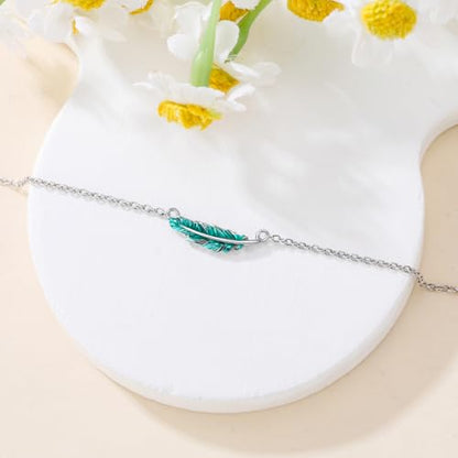 925 Sterling Silver Anklet Foot Bracelet with Crystal from Austria, Anklet Jewelry Gifts for Women 11 Inch Adjustable - style: Feather