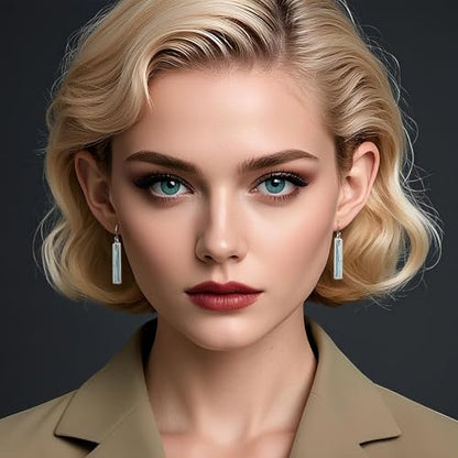 Silver Dangle Earrings for Women Shaped Rectangle Wide Bar Enamel Earrings Colorful Geometric Drop for Daily - color: Blue
