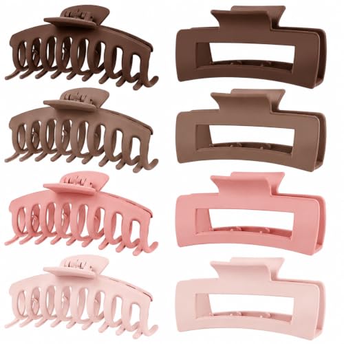 TOCESS Pink Brown Large Claw Clips: 8 Pack 4.3" Neutral Matte Hair Clips | Strong Hold Jumbo Jaw Clips for Thick, Thin, Curly & Fine Hair Women Pink, Apricot, Mocha and Dark Brown - color: Milk Tea, Agarwood, Sakura, Misty Rose