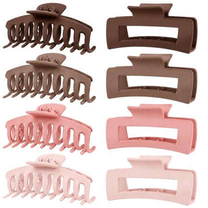 TOCESS Pink Brown Large Claw Clips: 8 Pack 4.3" Neutral Matte Hair Clips | Strong Hold Jumbo Jaw Clips for Thick, Thin, Curly & Fine Hair Women Pink, Apricot, Mocha and Dark Brown - color: Milk Tea, Agarwood, Sakura, Misty Rose
