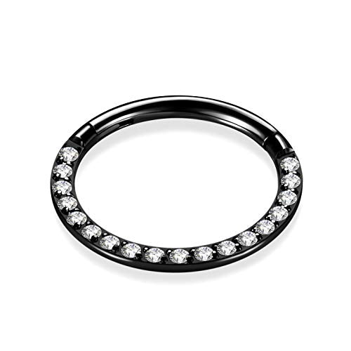 GAGABODY Septum Ring 16 Gauge Earrings Daith Jewelry Surgical Steel Hinged Nose Rings Nose Hoop Cartlidge Earring Hoop Helix Rook Piercing Jewelry - color: Style1:1pc Black-Clear CZ