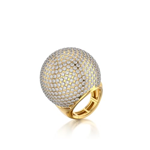 Gold Snowball Rhinestone Cocktail Ring – Adjustable Stretch Sparkling Party Jewelry for Women, Elegant Costume Ring for Evening Wear, Wedding, Prom - color: white