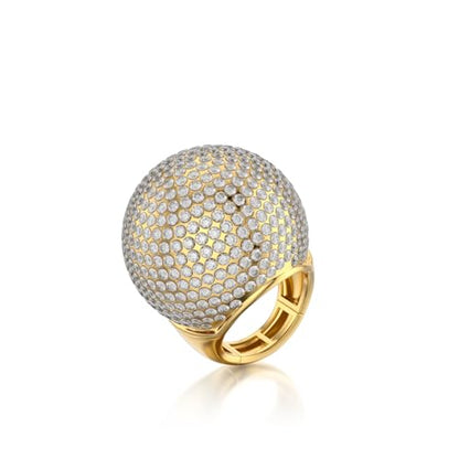 Gold Snowball Rhinestone Cocktail Ring – Adjustable Stretch Sparkling Party Jewelry for Women, Elegant Costume Ring for Evening Wear, Wedding, Prom - color: white