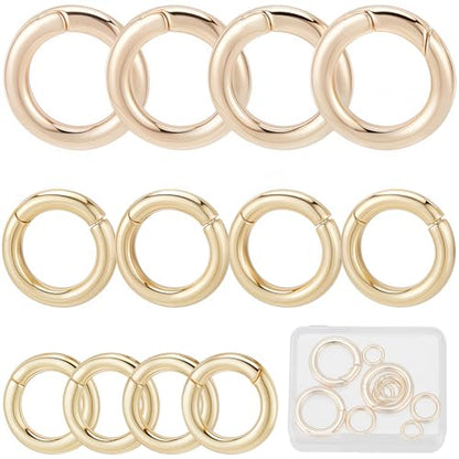 SUNNYCLUE 1 Box 12Pcs 10/14/23mm Real 18K Gold Plated Trigger Spring O Rings Metal Round Carabiner Clip Snap Hook Spring Keyring Buckle for Keychain Lanyard Bag Purse Jewelry Making Supplies DIY Craft - color: 1 Box 12pcs Real 18k Gold Plated Spring O Rin