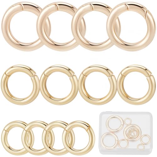 SUNNYCLUE 1 Box 12Pcs 10/14/23mm Real 18K Gold Plated Trigger Spring O Rings Metal Round Carabiner Clip Snap Hook Spring Keyring Buckle for Keychain Lanyard Bag Purse Jewelry Making Supplies DIY Craft - color: 1 Box 12pcs Real 18k Gold Plated Spring O Rin