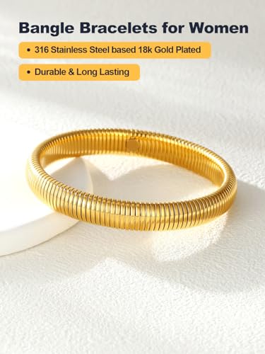 U7 Stretch Bracelets for Women Stainless Steel 18K Gold Plated Bangle Bracelets,Non Tarnish Link Bracelets,10mm,16mm,20mm - color: 01.Gold-10mm
