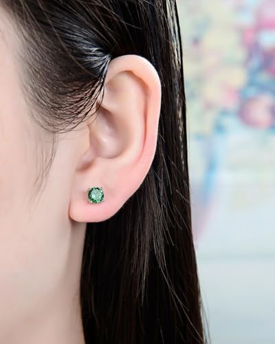 Adabele Authentic Sterling Silver Birthstone Stud Earrings 6mm 8mm Cubic Zirconia Imitation Diamond Gemstone Hypoallergenic Nickel Free Tarnish Resistant Women Fine Jewelry - color: May, size: 6mm/0.84 Carat