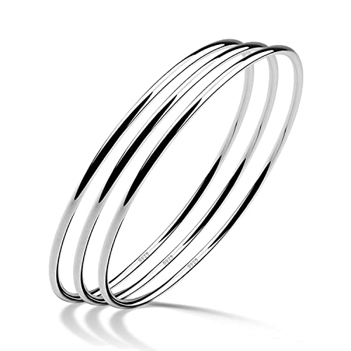 H&Beautimer 925 Sterling Silver Bracelet for Women's Italian Handmade Solid Bangle 2/3/4/5/6/7 Set Rose Gold Fine Jewelry With Gift Box - color: Silver 3set, size: 60MM