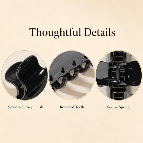 Ivyu 4-Inch Large Rounded Rectangle Hair Claw Clip for Women, Strong Hold | Smooth rounded teeth and a strong spring provide a secure hold for full updos on fine to medium hair. - color: Black