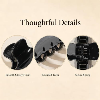 Ivyu 4-Inch Large Rounded Rectangle Hair Claw Clip for Women, Strong Hold | Smooth rounded teeth and a strong spring provide a secure hold for full updos on fine to medium hair. - color: Black