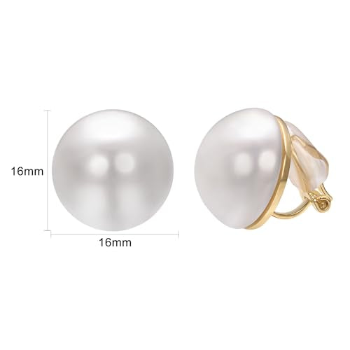 Yoursfs Large Clip On Pearl Earrings for Women Faux Ivory Pearl Earrings 18K Gold Plated Earring Wedding Jewelry - style: White pearl clip earrings