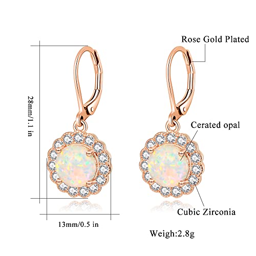 CiNily Leverback Pink Opal Dangle Drop Earrings for Women 14K Rose Gold Plated Teardrop Earrings