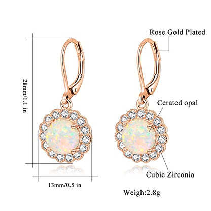 CiNily Leverback Pink Opal Dangle Drop Earrings for Women 14K Rose Gold Plated Teardrop Earrings