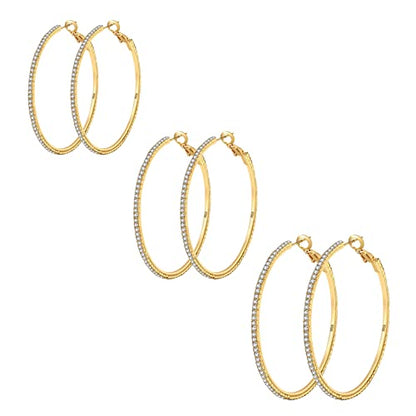 925 Sterling Silver Earrings Large Rhinestone Hoop Earrings Big Cubic Zirconia Hoop Earrings Thin Rhinestones Round Hoop Earrings for Women 20/30/40/50/60/70mm Sparkly Hoops With Crystals for Womens - color: Gold,30/40/50