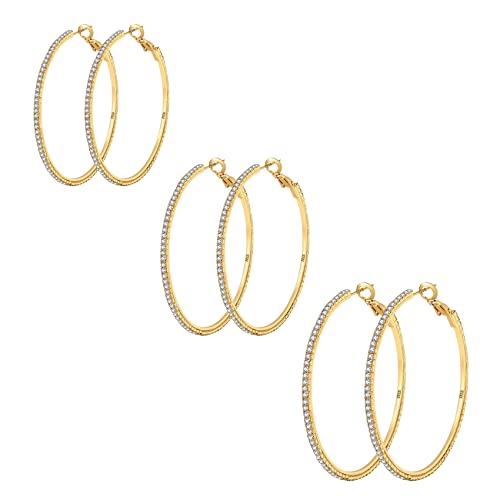 925 Sterling Silver Earrings Large Rhinestone Hoop Earrings Big Cubic Zirconia Hoop Earrings Thin Rhinestones Round Hoop Earrings for Women 20/30/40/50/60/70mm Sparkly Hoops With Crystals for Womens - color: Gold,40/50/60