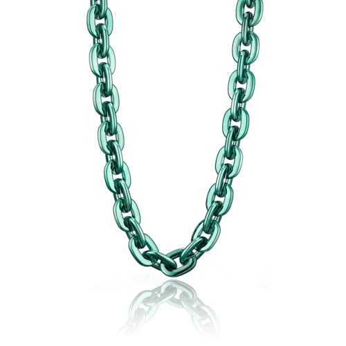 Passed colorfast test 39-inch Large Plastic Chain Necklace with Gift Box | 2/4 Pack with Gift Box,Gold Plastic Chain,Hip Hop Rapper Style, Fade Resistant,Detachable,for Parties, Awards,Prizes, Unisex - color: Green