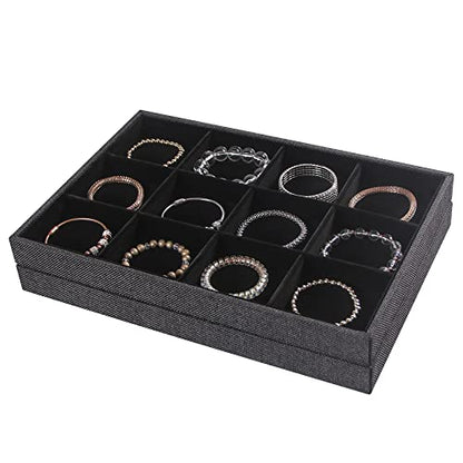 Julysky 2Pcs 12 Grids Stackable Jewelry Organizer Trays for Drawer,Bracelet Holder Box,Necklace Display Stand for Selling - size: 12 Grid Tray + 12 Grid Tray