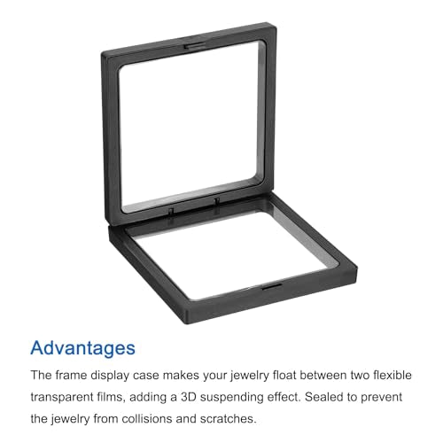MECCANIXITY Floating Frame Display Holder Stand 3D Jewelry Display Box 4.33 x 4.33 x 0.79 Inch Black for Ring Necklace Bracelet Earring Pack of 2 - color: Black, size: 4.33 x 4.33 x 0.79 inch