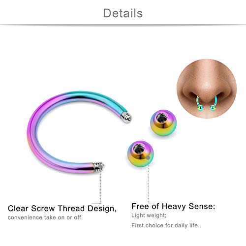 SCERRING 16 Gauge 10mm Curved Barbell Eyebrow Belly Lip Tragus Ring Piercing Jewelry - color: 28PCS - Silver & Rainbow