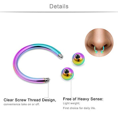 SCERRING 16 Gauge 10mm Curved Barbell Eyebrow Belly Lip Tragus Ring Piercing Jewelry - color: 28PCS - Silver & Rainbow
