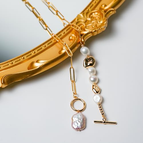 Gold Cuban Chain Necklace Baroque Pearl Necklace 14K Gold Plated Freshwater Pearl Pendant Necklace Daily Jewelly for Women
