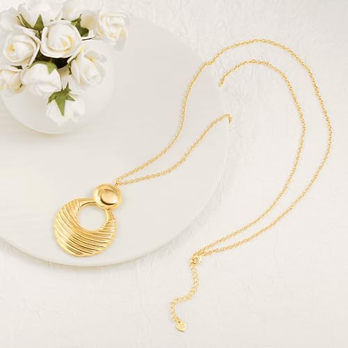 PEARLADA 18k Gold Plated Chain Long Necklace, Boho Sweater Necklace for Women, Geometric Pendant Y Necklace - color: 2 layer