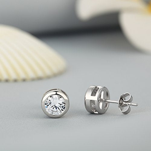 925 Sterling Silver Bezel Stud Earrings for Women Hypoallergenic Cubic Zirconia Stud Earrings for Unisex - style: 3-Bezel Studs-8.5mm