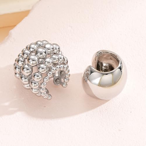 Gold Ear Cuff for Women Non-Piercing Earrings Clip-On Cartilage Earring Gold Plated Beaded Ear Cuff Climber Non-Pierced Wrap Around Earring for Cartilage Dainty Fake Piercings Earings