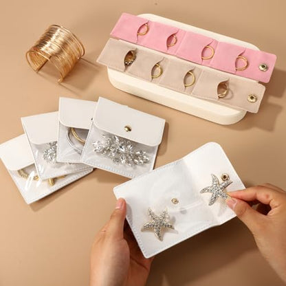 9pcs Mini Travel Jewelry Bag, Portable Small Travel Jewelry Roll Holder Bags and Mini Jewel Pouch Organizer Case with Secure Snap Closure for Rings Necklaces Earrings Storage