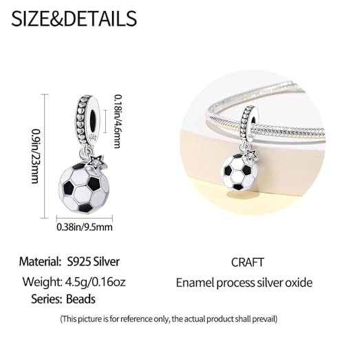 LNQOBU 925 Sterling Silver Charms for Bracelets Dangle Pendant fit Pandora Bracelets or Necklaces Jewelry Woman Gift Beads Charm (With one Spacer Beads) - style: Football Charm Pendant