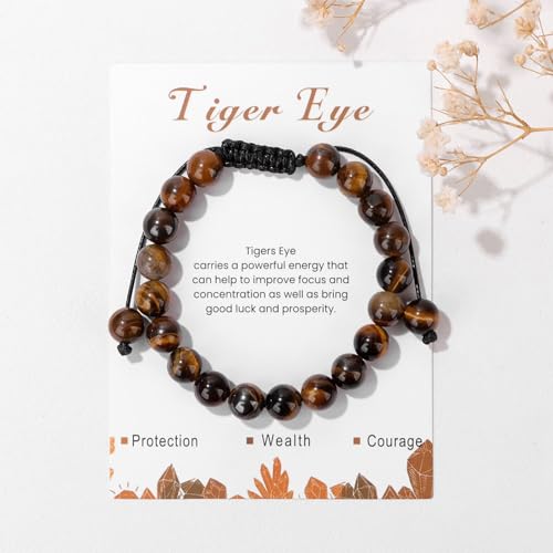 Healing Crystal Bracelet for Women 8mm Natural Stone Crystal Beaded Bracelets Adjustable Handmade Gemstone Bracelet Healing Jewelry Mother's Day Gifts for Women