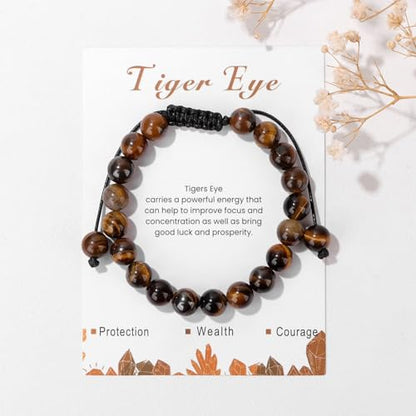 Healing Crystal Bracelet for Women 8mm Natural Stone Crystal Beaded Bracelets Adjustable Handmade Gemstone Bracelet Healing Jewelry Mother's Day Gifts for Women