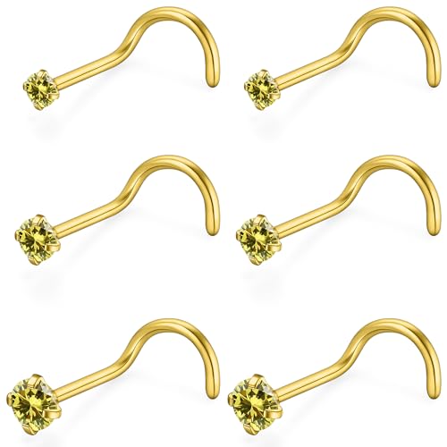 18G 20G 22G Stainless Surgical Steel Titanium Nose Rings Studs for Women L Shaped Nose Rings Screw Nose Studs Nostrial Piercing Jewelry for Women Men Silver Gold Black - style: 18G/Yellow CZ/Screw/Gold
