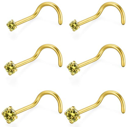 18G 20G 22G Stainless Surgical Steel Titanium Nose Rings Studs for Women L Shaped Nose Rings Screw Nose Studs Nostrial Piercing Jewelry for Women Men Silver Gold Black - style: 20G/Yellow CZ/Screw/Gold