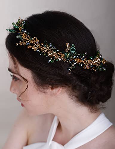 Chargances Crystal Beaded Bridal Pearl Leaf Hair Comb Rhinestone Handmade Headpiece for Wedding Prom Flower Girl (Orange) - color: Orange