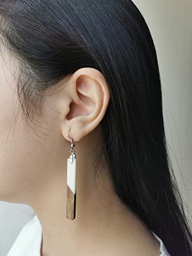 Boho Dangling Statement Earrings Simple Chic Wooden Earrings, Resin Geometric Bar Pendant Wood Earrings - color: pure white