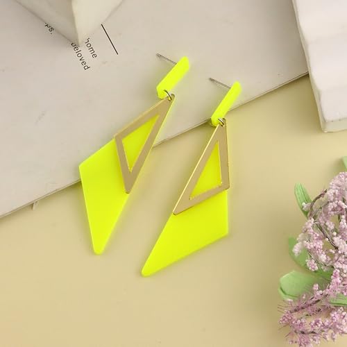 Retro 80s Neon Earrings for Women Acrylic Triangle Neon Dangle Earrings Colorful Geometric Drop Earrings Glow Party Halloween Neon Earrings - color: Yellow