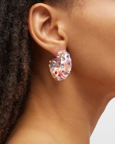 Chunky Acrylic Hoop Earrings for Women Thick Rhinestone Resin Open Hoops Colorful Geometric Earrings Lightweight Hypoallergenic for Sensitive Ears - color: CZ-Clear