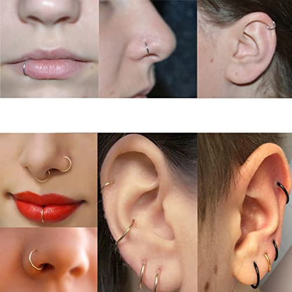 Aumeo 14G 16G 18G 20G Nose Ring Hoop Stainless Steel Hinged Segment Rings Hoops Nose Clicker Ring Tragus Helix Cartilage Daith Rook Earring Piercing Jewelry for Women Men - style: 5pcs 18g 10mm mixed colors