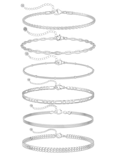 14K Gold/Silver Plated Anklets for Women Layered Anklet Set | Non Tarnish Waterproof Brass Ankle Bracelet, Adjustable Lightweight Dainty Hypoallergenic Chain, Beach Vacation Summer Gift - style: Style8