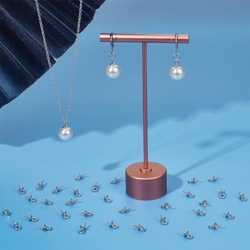 UNICRAFTALE 150pcs 10x4mm Stainless Steel Screw Eye Pin Peg Bails Small Screw Eye Pins Clasps Hooks 1.5mm Pin Eye Screws Connectors for Half Drilled Beads Jewelry Earring Making, Hole 2mm - color: Stainless Steel Color