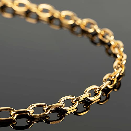 UMAOKANG Gold Plated Stainless Steel Cable Chain for Jewelry Making | 16.4 Feet PVD Gold Plating Permanent Jewelry Chain Chunky Oval Link Necklace Chains Bulk - color: Gold Cable