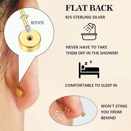 Birthstone Stud Earrings | Hypoallergenic, Brilliant Cut Round Cubic Zirconia, Flat Back, Surgical Steel, For Sensitive Ears - style: Mar Aquamarine