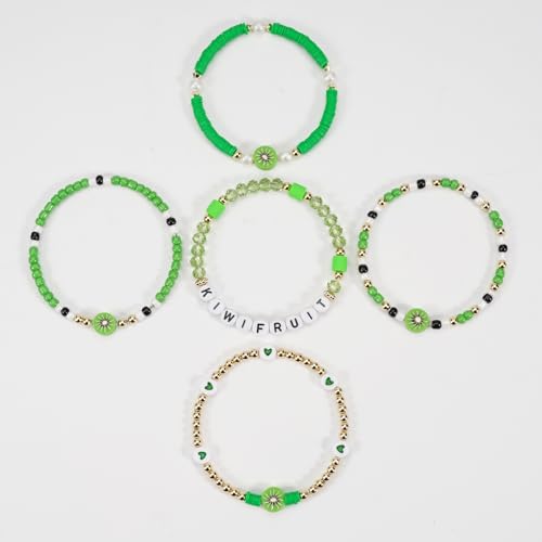 Twinfree Bohemian Cute Fruit Banana Cherry Strawberry Pineapple Mango Polymer Clay Beaded Stackable Stretch Bracelets - color: color 27