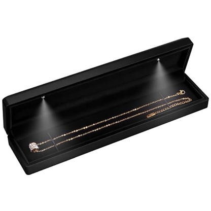 Hatori Long Chain Necklace Jewelry Gift Box with LED Light, Bracelet Storage Case, Jewellry Display Box for Wedding, Engagement, Proposal, Birthday, Anniversary - color: Black