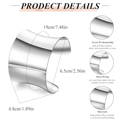 2Pcs Cuff Bangle Bracelet for Women Open Wide Bangle Bracelet Set | minimalist statement bangle bracelets，wrist cuff wrap bracelet adjustable，open wide wire grooved hammered bracelet set - color: 2PCS-Sliver-A
